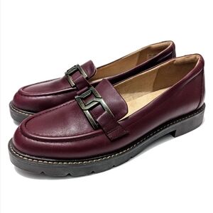 Rockport Burgundy Red Leather Loafer Retro Vintage 90s Y2k Style Bronze Chain